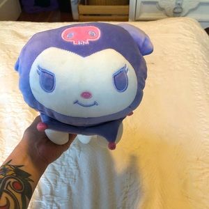 Kuromi stuffie with zippered pouch at top from Japan